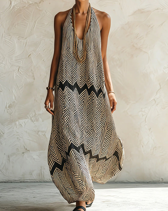 Kleid Halter Ärmellos Gestreift