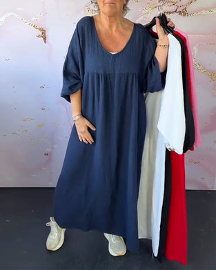 Kleid Waldstil V-Ausschnitt Falten Einfarbig