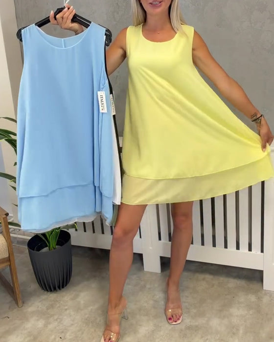 Kleid Ärmellos Einfarbig Lässig