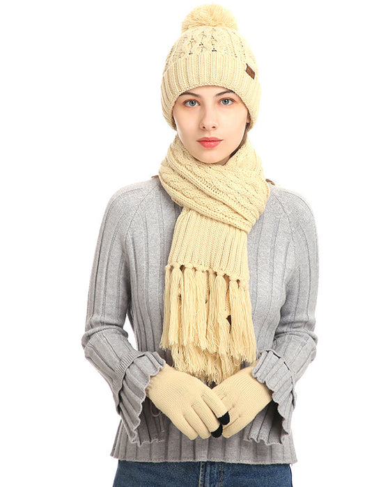Dreiteiliges Set Hut Gestrickt Wolle