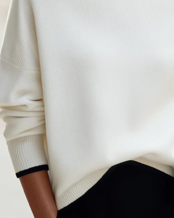 Pullover Ein-Schulter Drop Schulter Langarm Farbblock