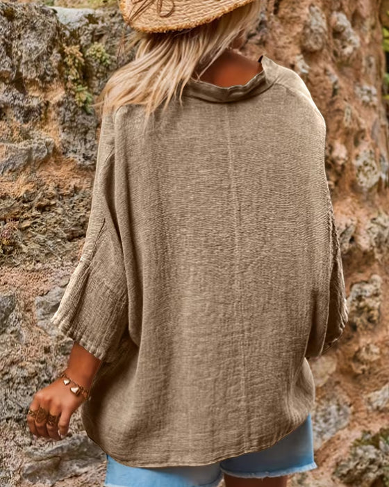 Top Casual Weite Passform V-Ausschnitt