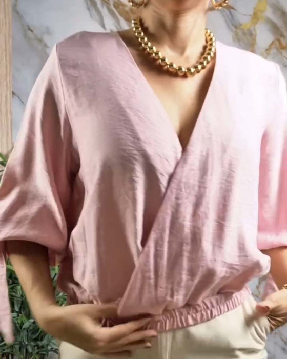 Bluse V-Ausschnitt Gummibund