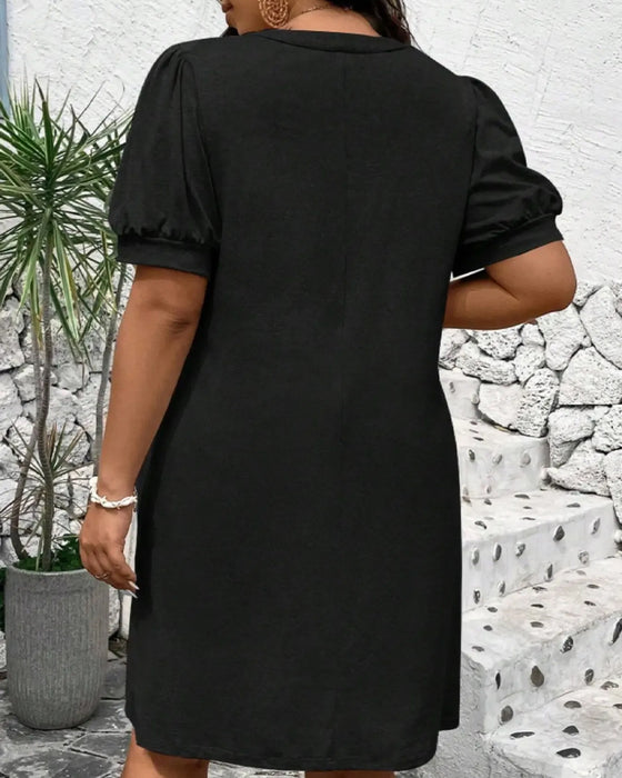 Kleid Blasenärmel A-Linie Lässig