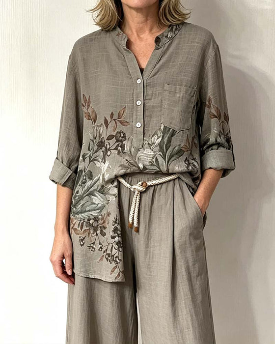 Set Aquarell Blumenprint Weites Bein Hose