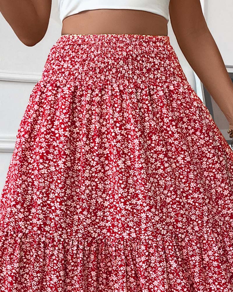 Rock Lagert Kleiner Blumenprint A-Linie Lang