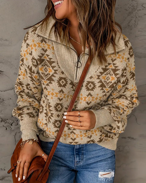 Pullover Halbreißverschluss Jacquard
