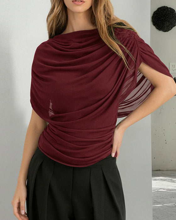 Bluse Mesh Schal Hals Drapiert Slim Fit