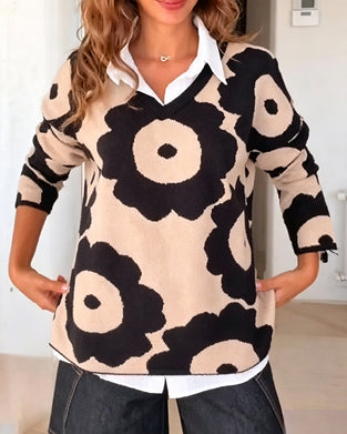 Pullover Blumenprint V-Ausschnitt
