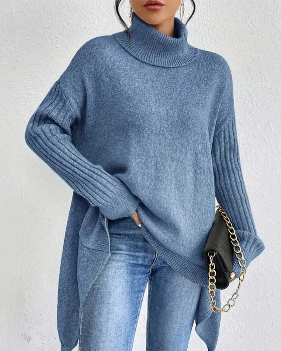 Lockerer Pullover mit Hohem Kragen und Asymmetrischem Schnitt