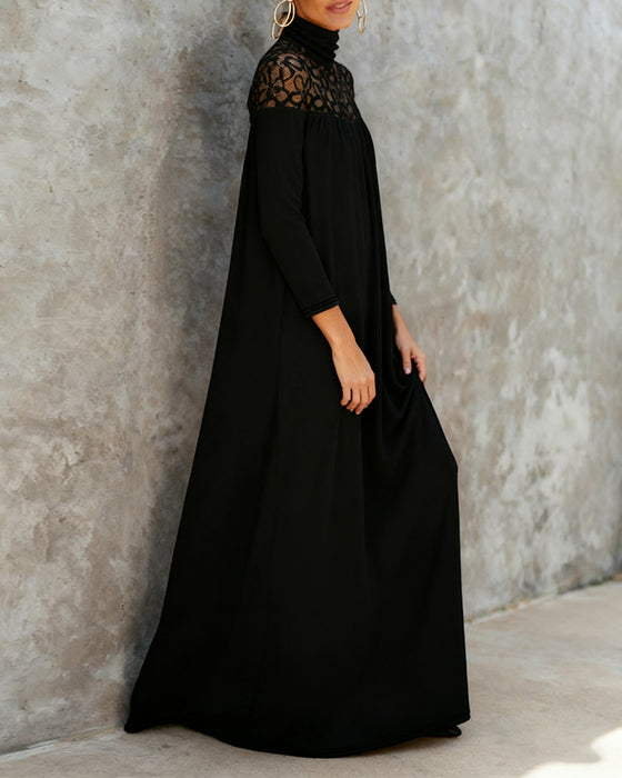 Elegantes Kleid mit Stehkragen aus Mesh und Patchwork