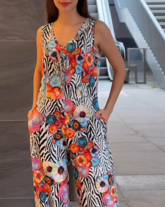 Jumpsuit Ärmellos Blumenmuster Elegant
