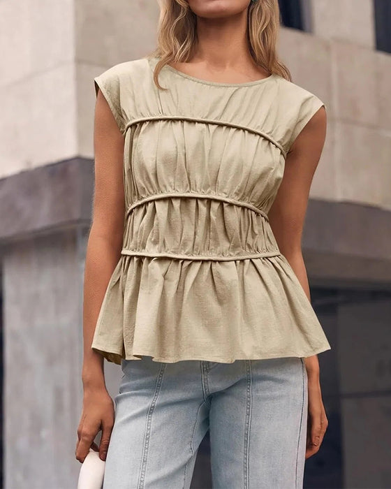 Bluse Rundhals Gerafft Taille