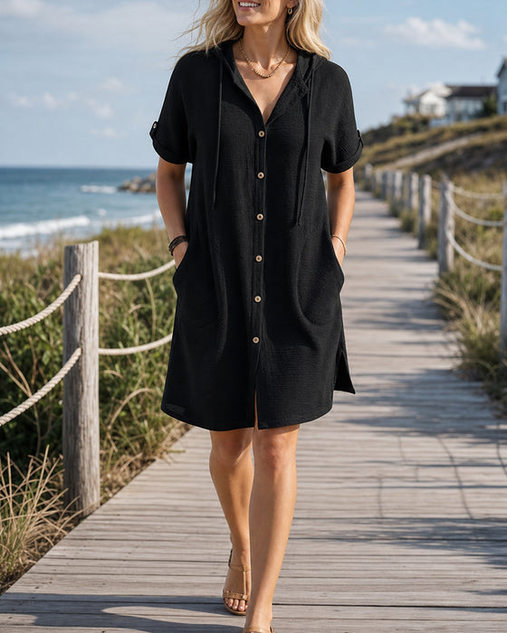 Kleid Seitentasche Knopf Lässig