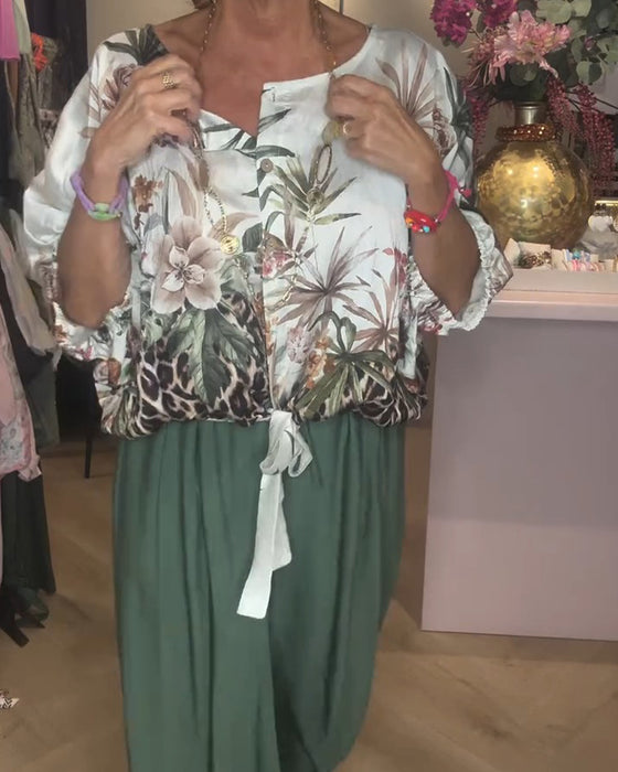Bluse Fledermaus Ärmel Druck Locker