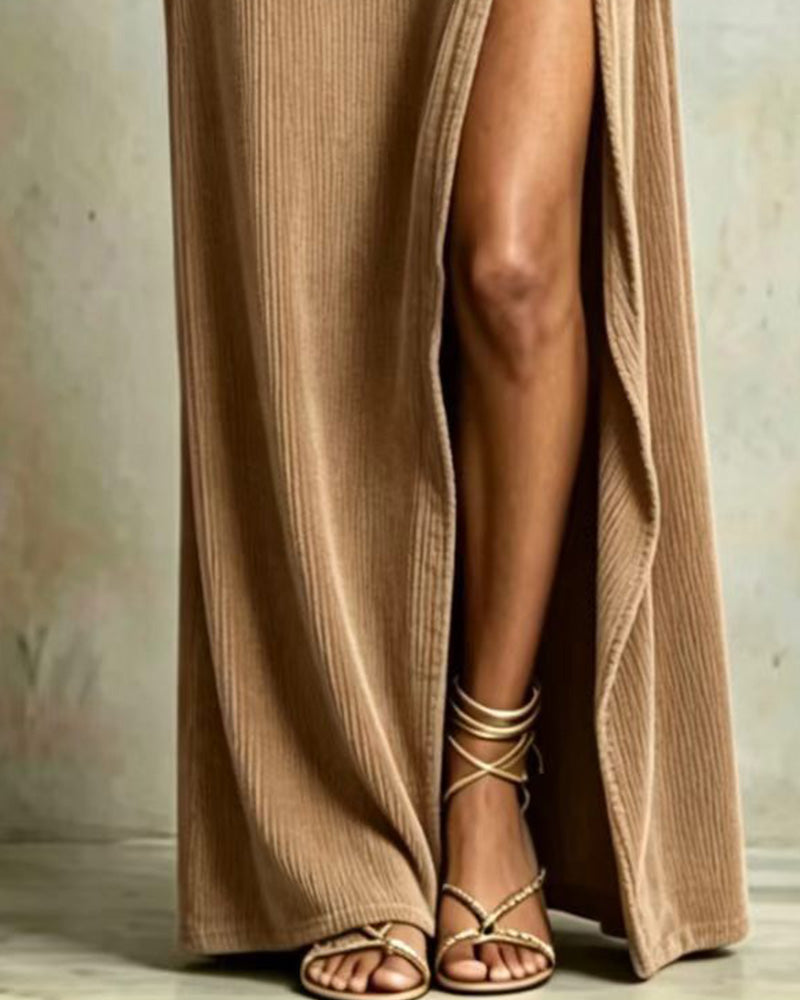 Kleid Unifarbe Ein Schulter Schlitz