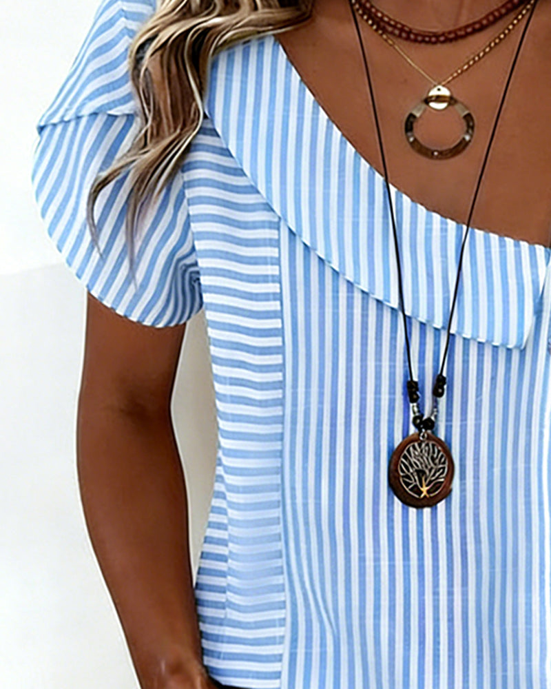 Bluse Gestreift Puffärmel Asymmetrisch