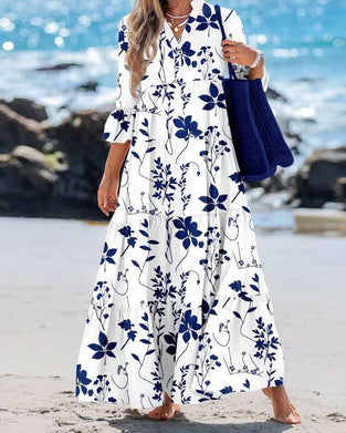 Kleid V-Ausschnitt Blumig Rüsche Lagen