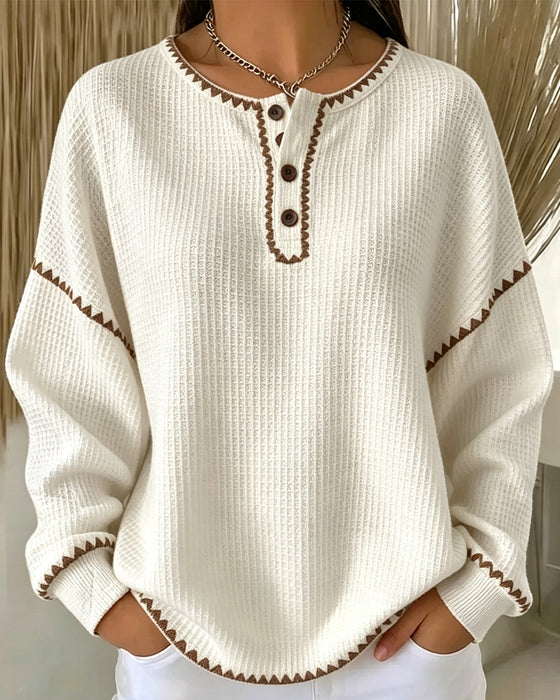 Sweatshirt Rundhals Knopf Lässig