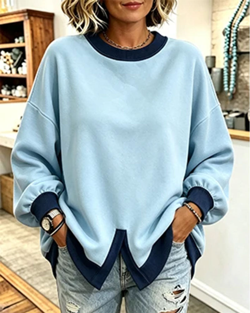 Sweatshirt Farbblock Schlitz Rundhals