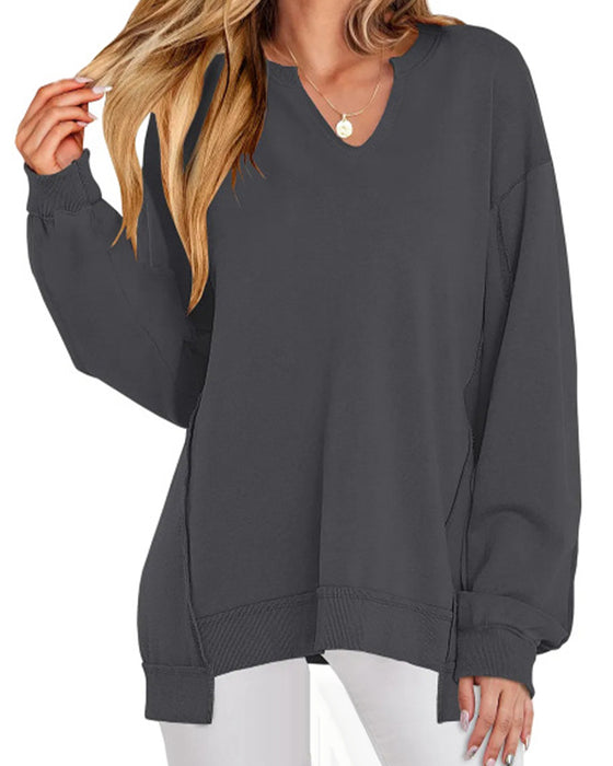 Sweatshirt V-Ausschnitt Uni Locker
