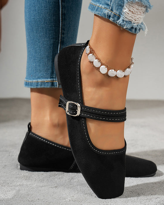 Damen Vintage Klassisch Elegant Quadratische Zehe Klassische Mary Jane Schuhe