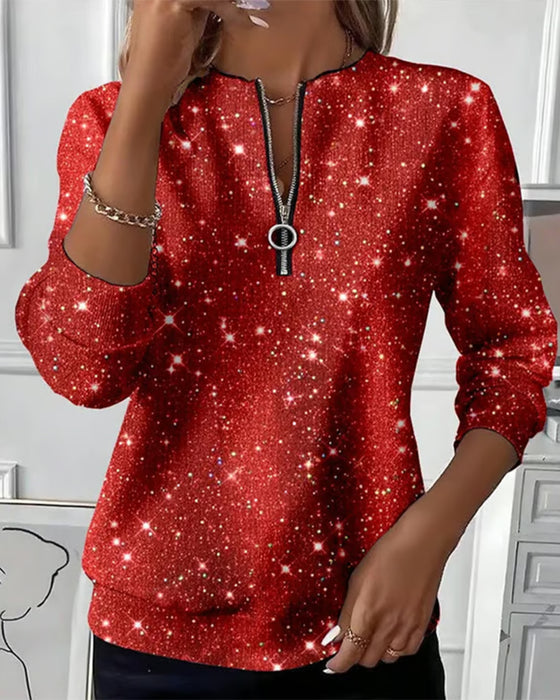 Casuales langärmliges Sweatshirt mit Halbreißverschluss