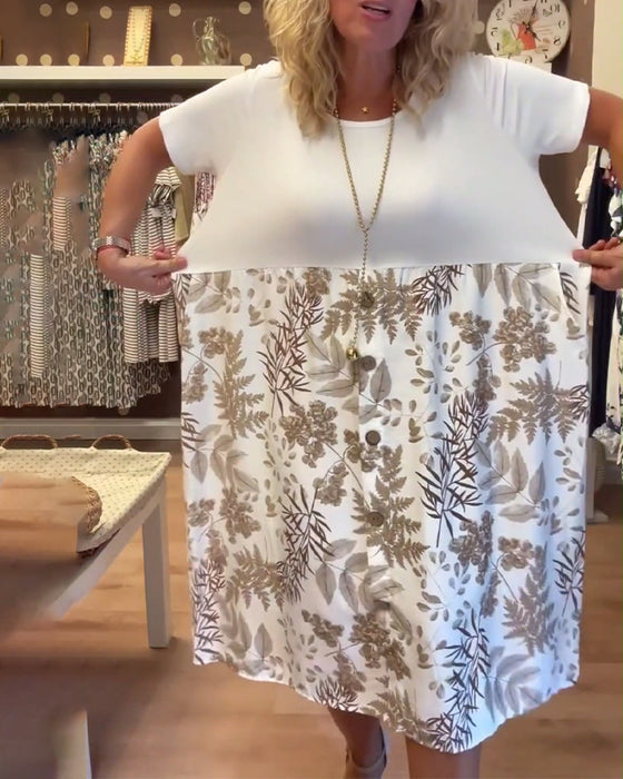 Kleid lässig Temperament bedruckt Rundhals