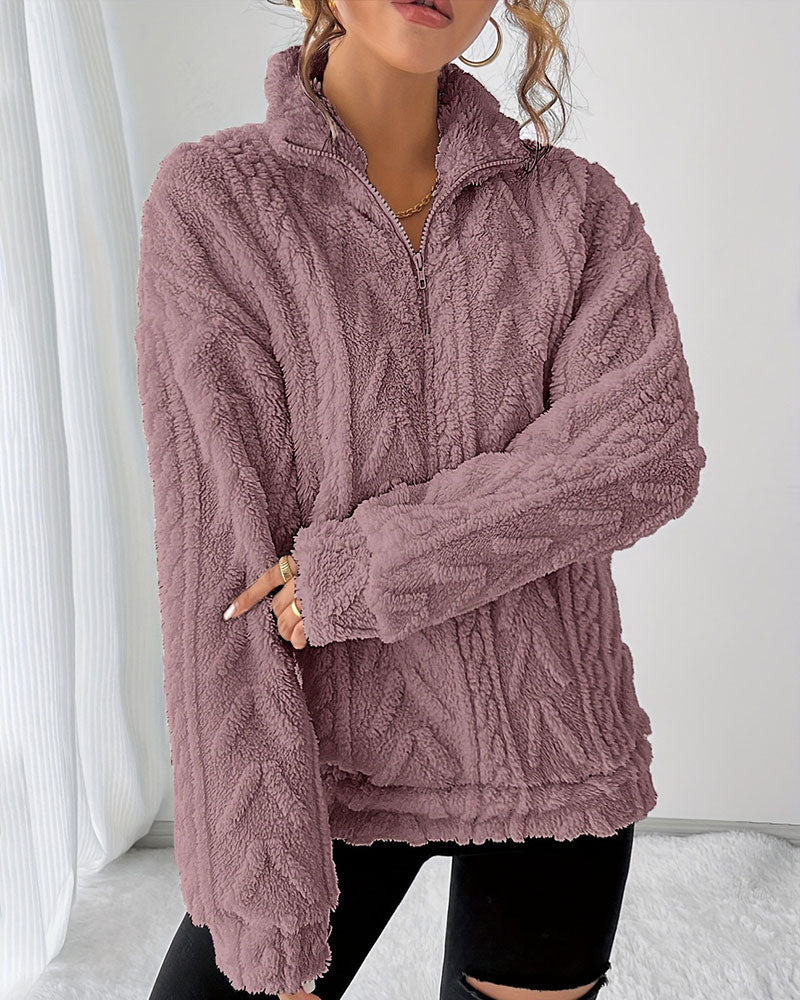Sweatshirt Doppelseitig Fleece Halber Reißverschluss