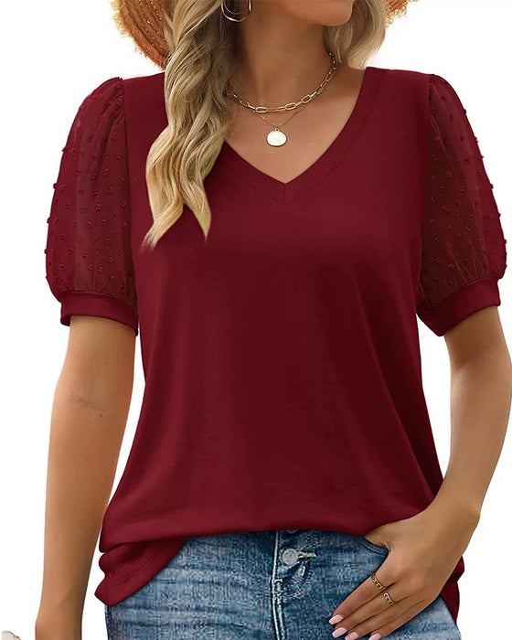 Bluse Einfarbig Mesh Puffärmel