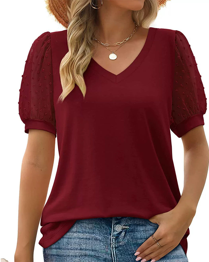 Bluse Einfarbig Mesh Puffärmel