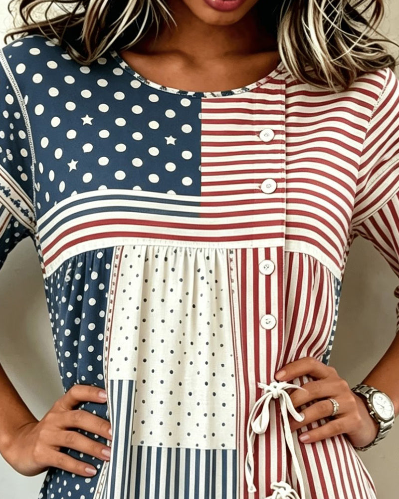 Bluse Flagge Druck Patchwork Krawatte