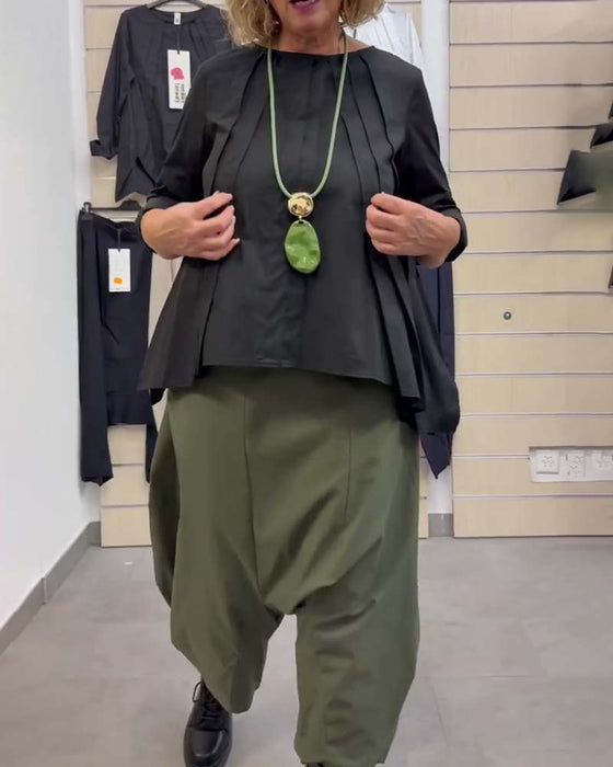 Top Unregelmäßiger Saum Plissiert Rundhals