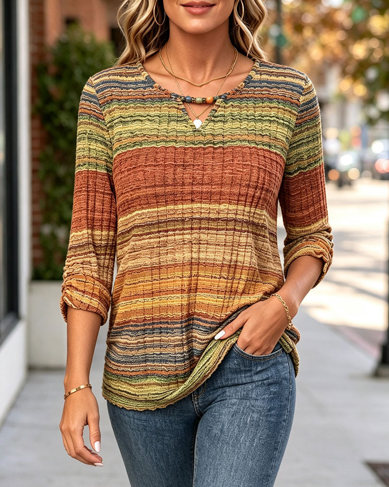 Top Vintage Gestreift Struktur Langarm