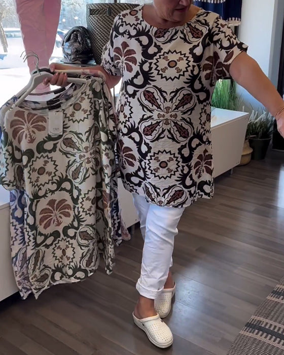 Lässige Bluse mit Rundhalsausschnitt und Blumenmuster