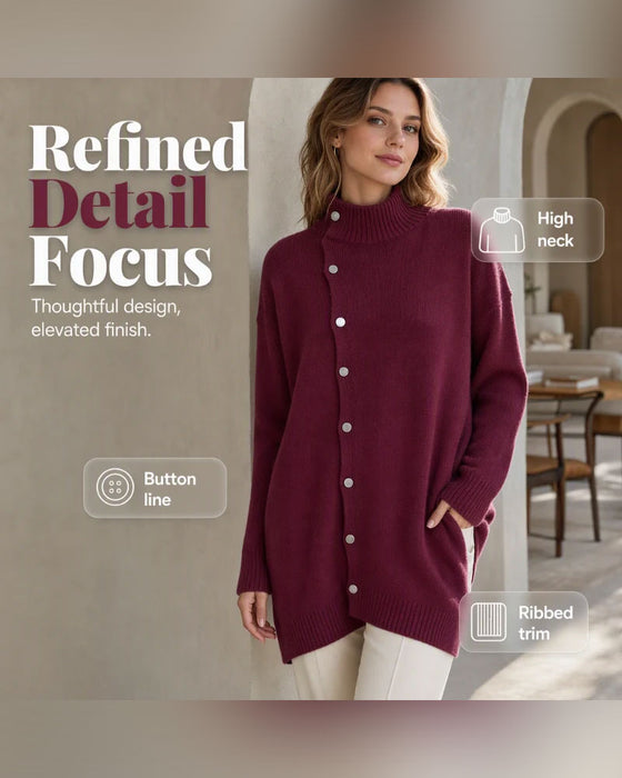 Strickjacke Turtleneck Einreihig Geknöpft