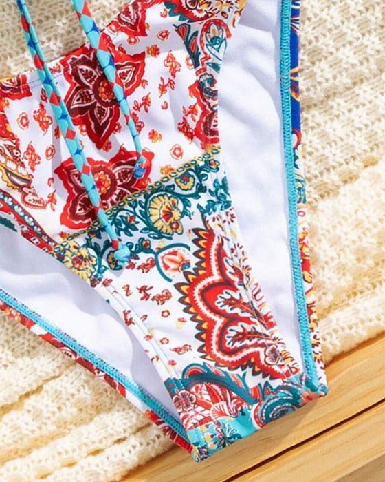 Bikini Bedruckt Schnürung Sexy Dreieck