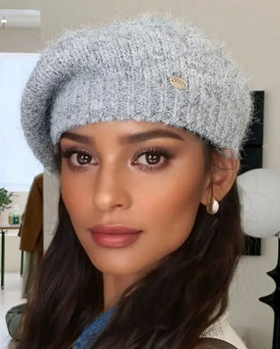 Damen Einfarbig Gestrickte Baskenmütze Beanie
