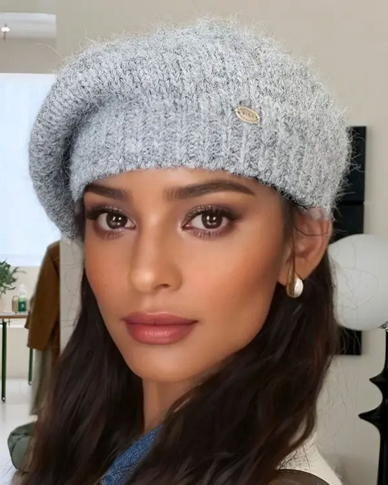 Damen Einfarbig Gestrickte Baskenmütze Beanie
