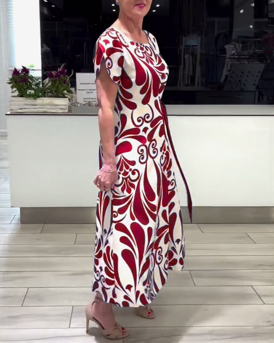 Elegantes Kurzarmkleid mit Kontrastdruck