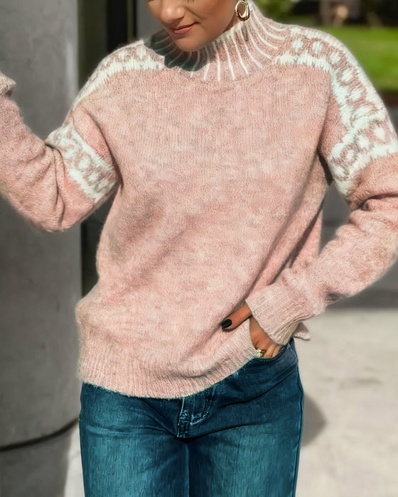Pullover Stehkragen Gemustert Kontrast