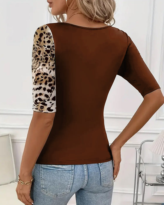 Leopardenprint Kontrast T-Shirt