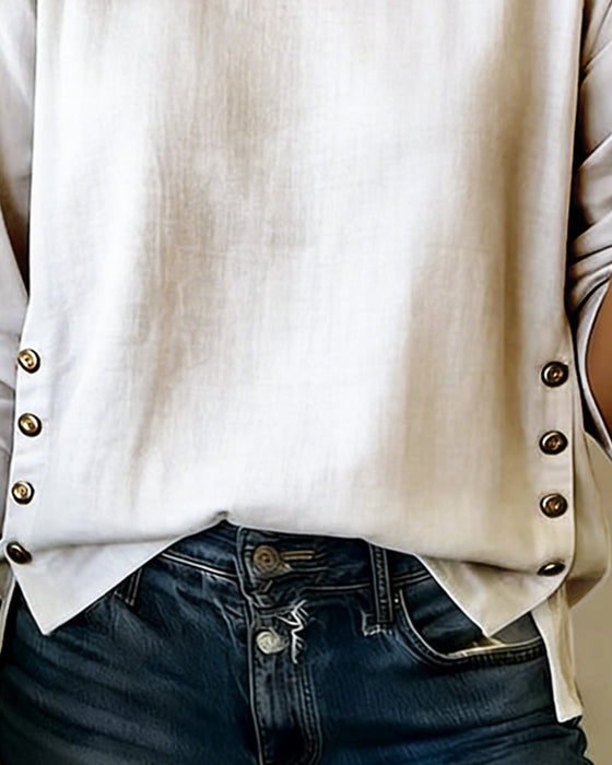 Top Casual Rundhals Knopfdesign