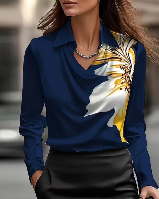 Bluse Revers gerade Schulter bedruckt