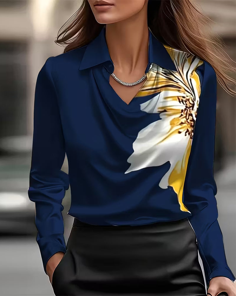 Bluse Revers gerade Schulter bedruckt