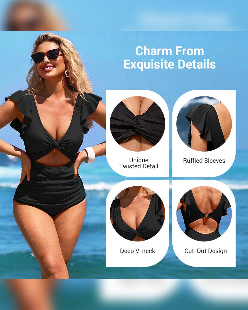 Sexy Rüschen-Einteiler Badeanzug – Rüschendetail, Bauchkontrolle & Lebendige Farben