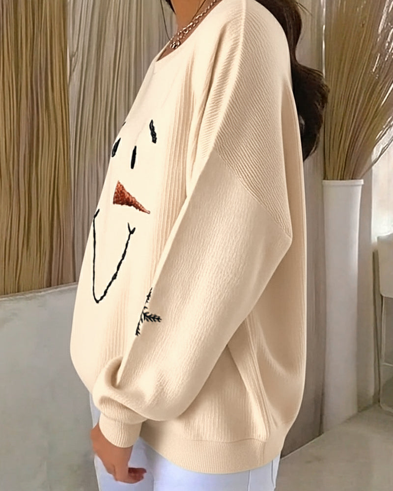 Sweatshirt Schneemann Aufdruck runder Ausschnitt