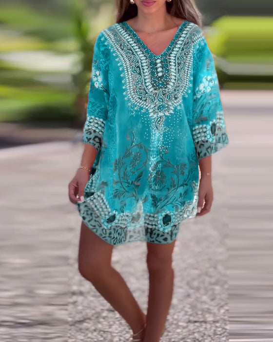 Bluse mit ethnischem Druck