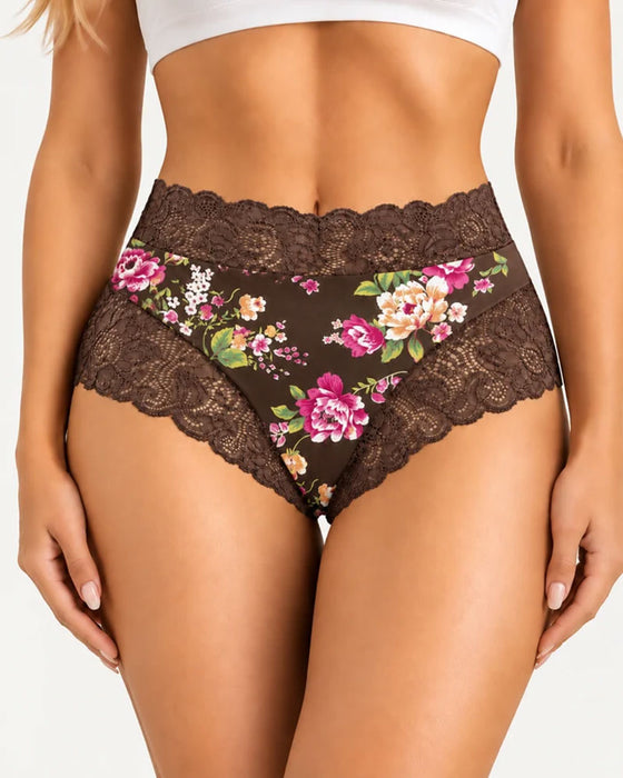 Unterhosen 3er-Pack Hohe Taille Blumig Druck Spitze Kante