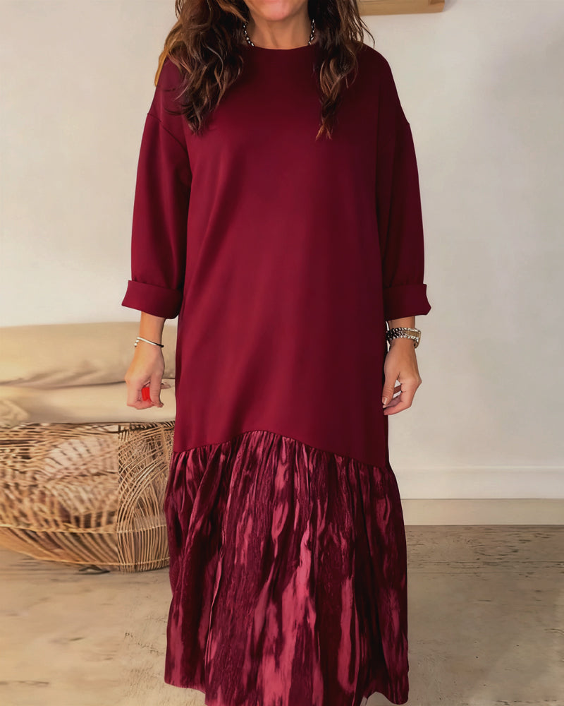 Kleid runder Ausschnitt unregelmäßiger Patchworkdruck